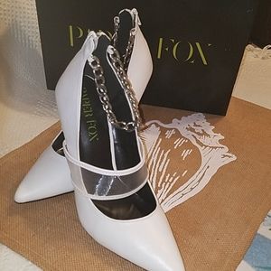 Woman's white/silver ankle-chained pumps